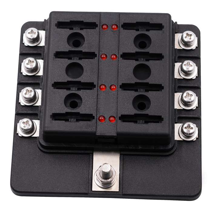 1 in 8 Out Fuse Box Screw Terminal Section Fuse Holder Kits with LED Warning Indicator for Auto Car