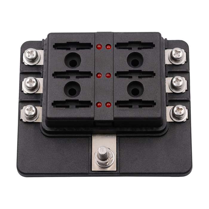 1 in 6 Out 6 Way Circuit Fuse Box Screw Terminal Section Fuse Holder Kits with LED Warning Indicator