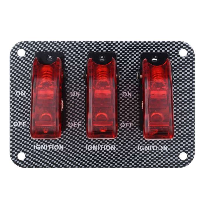 Jtron DV 12V Carbon Fiber Surface Panel Car Toggle Switch with Red LED Indicator(Red)