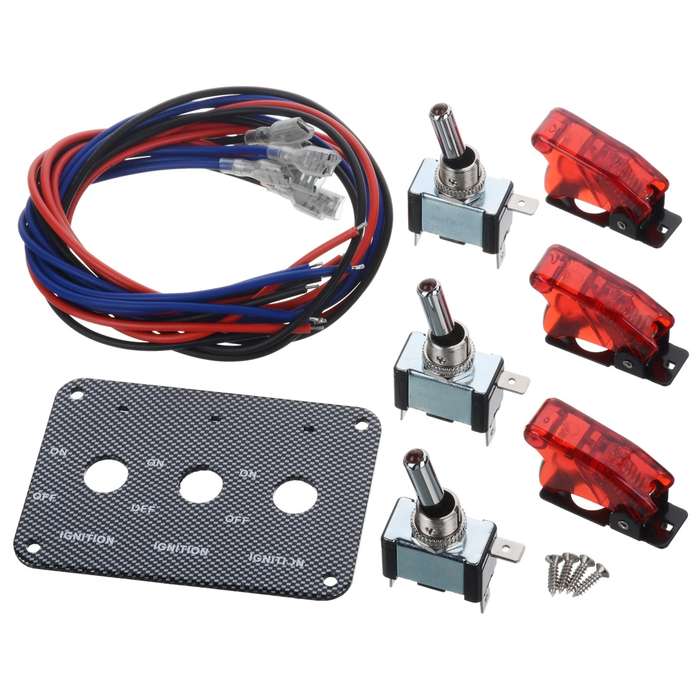 Jtron DV 12V Carbon Fiber Surface Panel Car Toggle Switch with Red LED Indicator(Red)