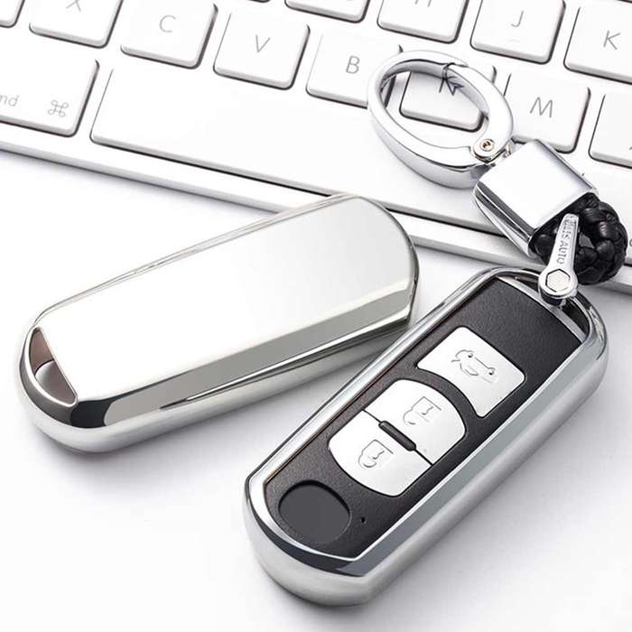 Electroplating TPU Single-shell Car Key Case with Key Ring for Mazda 3 AXELA / CX-8 / CX-5 / CX-4 /
