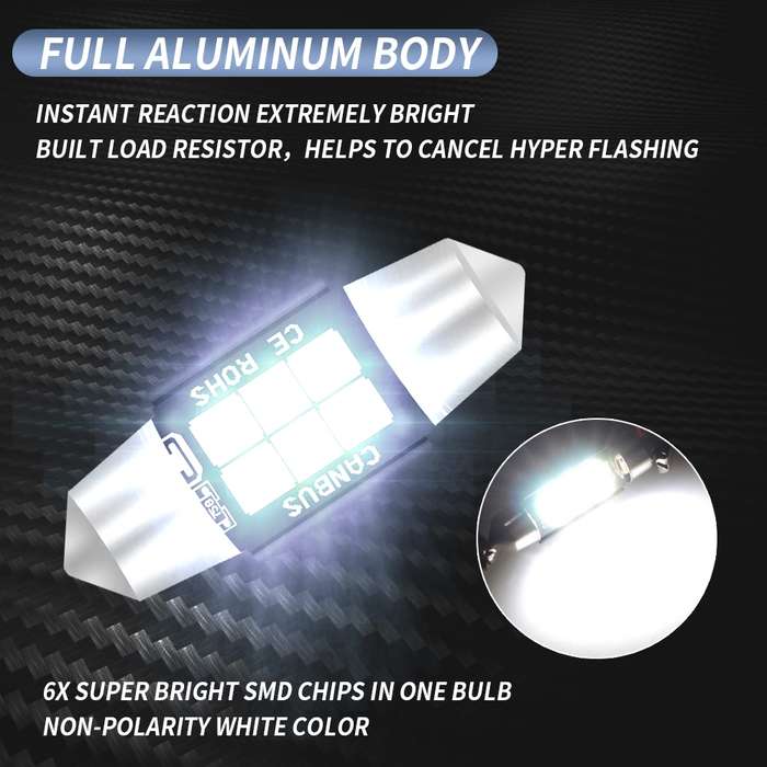 2 PCS 31mm DC12V-24V 3W 6000K 660LM 6LEDs SMD-3030 Car Reading Lamp / License Plate Light