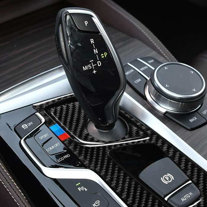 2 in 1 Car Tricolor Carbon Fiber Gear Position Panel Decorative Sticker for BMW 5 Series G38 528Li /