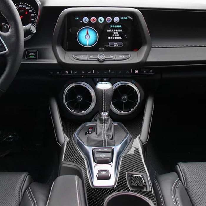 2 in 1 Car Carbon Fiber Central Control Gear Outer Frame Decorative Sticker for Chevrolet Camaro 201