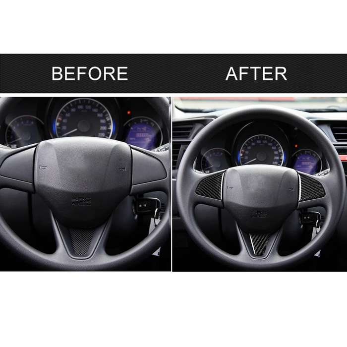 3 in 1 Car Carbon Fiber Steering Wheel Button Decorative Sticker for Honda Fit, Left and Right Drive