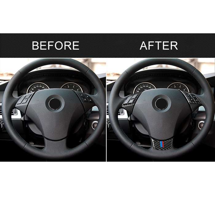 5 in 1 Car Carbon Fiber Tricolor Steering Wheel Button Decorative Sticker for BMW 5 Series E60 2004-