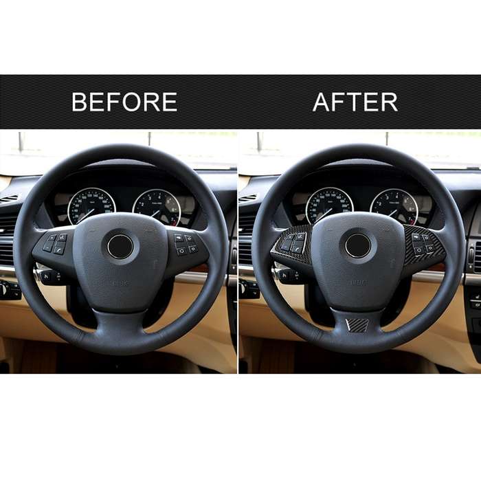 3 in 1 Car Carbon Fiber Solid Color Steering Wheel Button Decorative Sticker for BMW E70 2008-2013 X