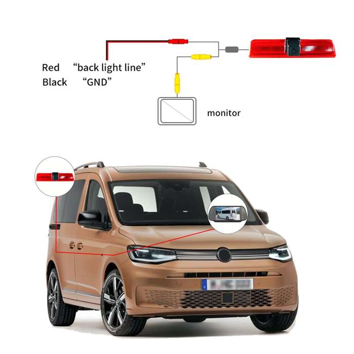 PZ476 Car Waterproof 170 Degree Brake Light View Camera + 7 inch Rearview Monitor for Volkswagen Cad