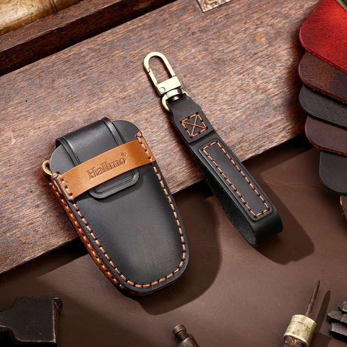 Hallmo Car Cowhide Leather Key Protective Cover Key Case for Ford Focus C Style(Brown)