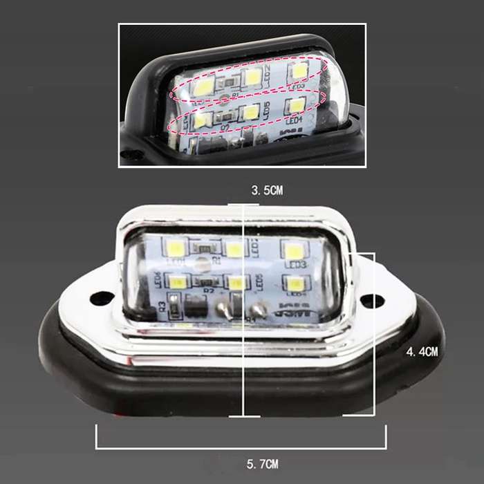 2 PCS MK-257 Car Van Bus Trailer LED Taillight Side Light 12-30V 6LEDs License Plate Light (Black)