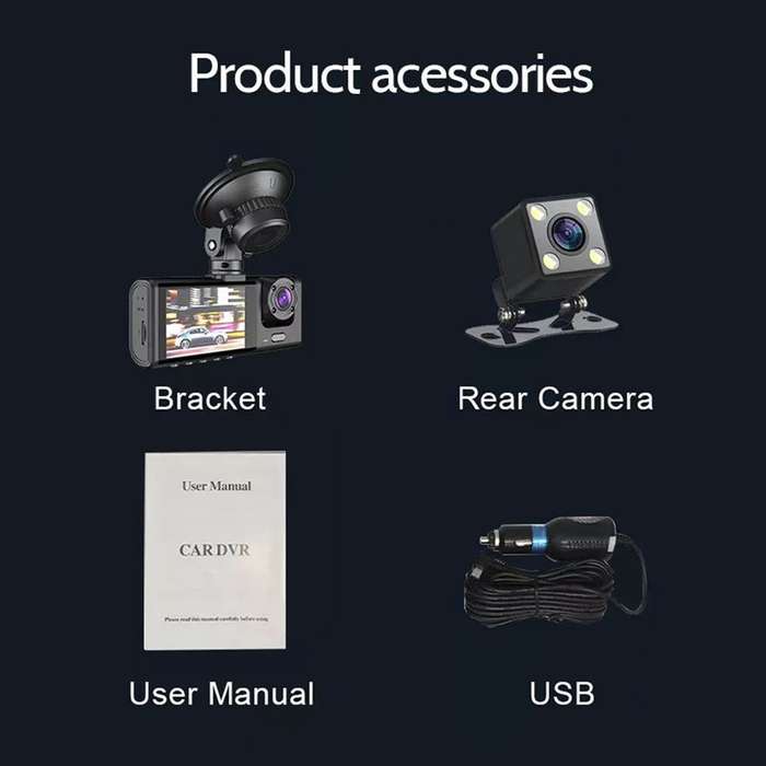 A1 3-lens Video HD Night Vision Car Driving Recorder, with Rear View Camera