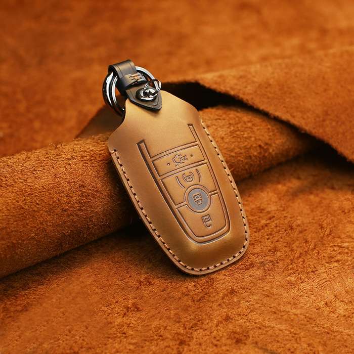 For Ford Car Cowhide Leather Key Protective Cover Key Case, Four Keys Version (Red)
