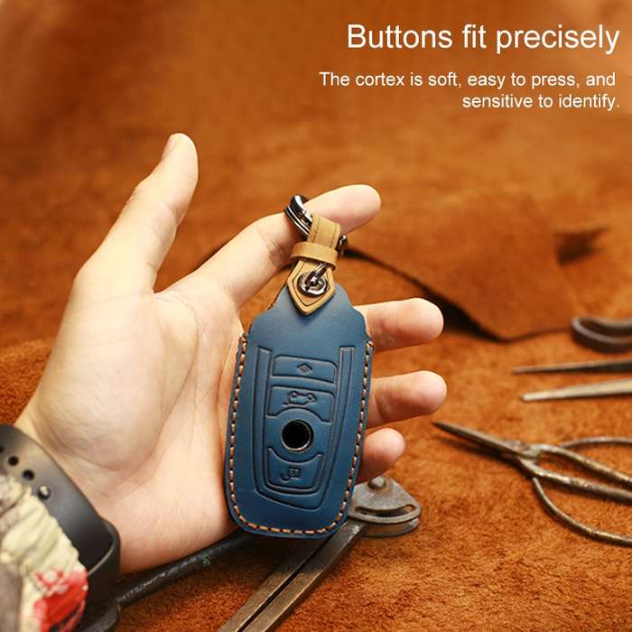For BMW Old Style Car Cowhide Leather Key Protective Cover Key Case, Two Keys Version (Brown)