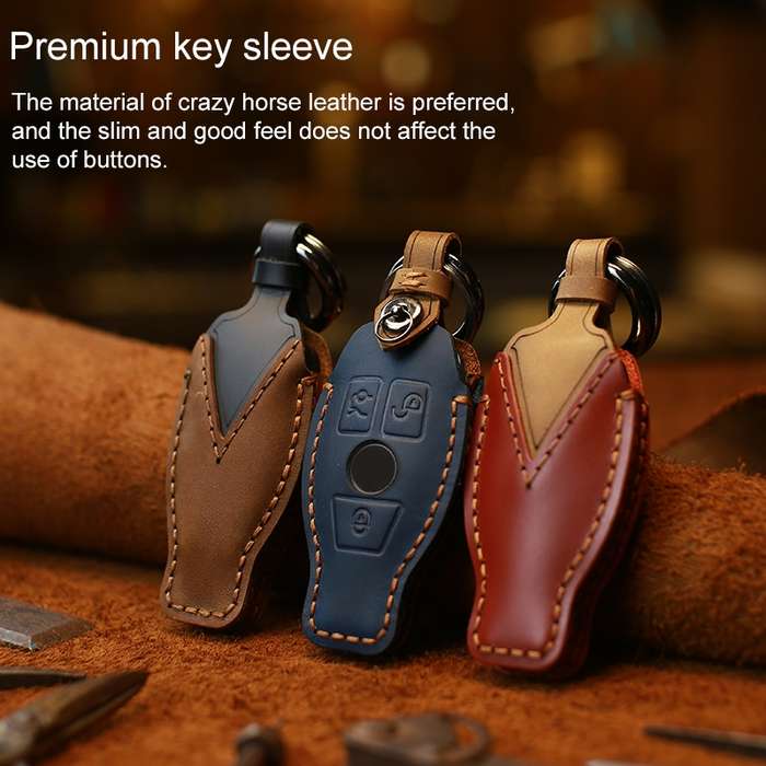 For Mercedes-Benz Old Style Car Cowhide Leather Key Protective Cover Key Case (Red)