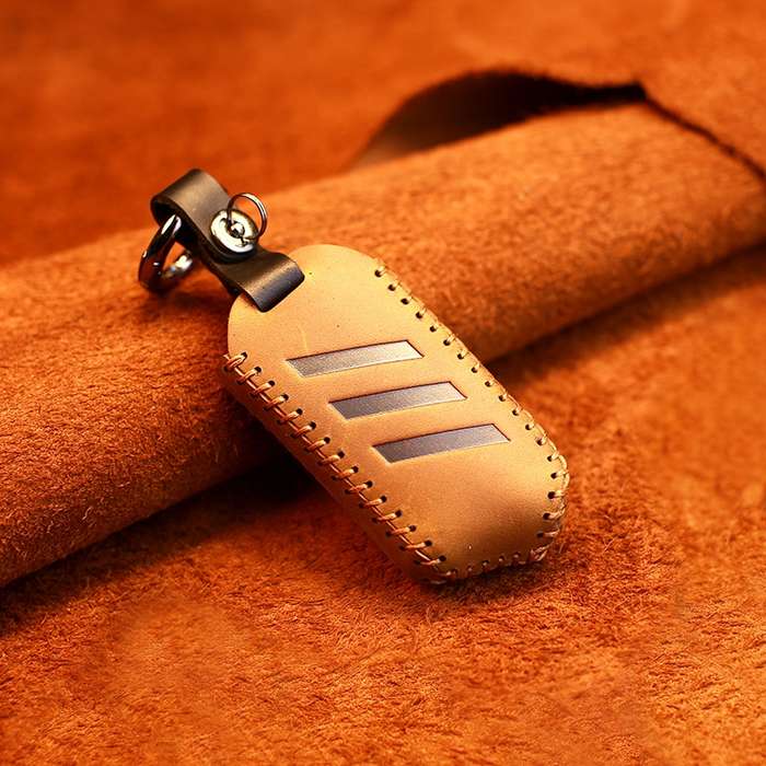 For Kia Car Cowhide Leather Key Protective Cover Key Case, Round Version (Blue)