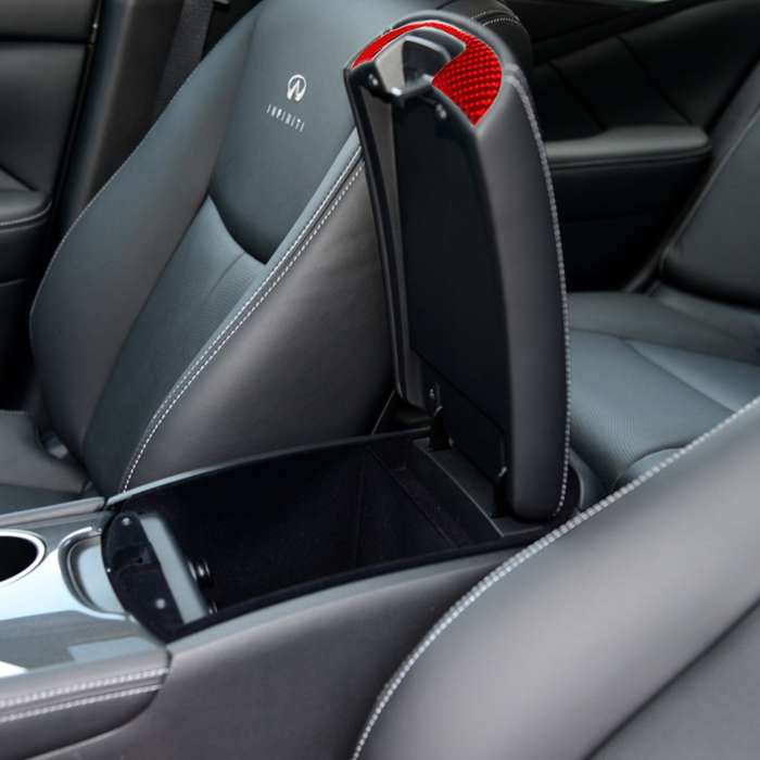 Car Carbon Fiber Armrest Box Decorative Sticker for Infiniti Q50 2014-2020, Left and Right Drive(Red