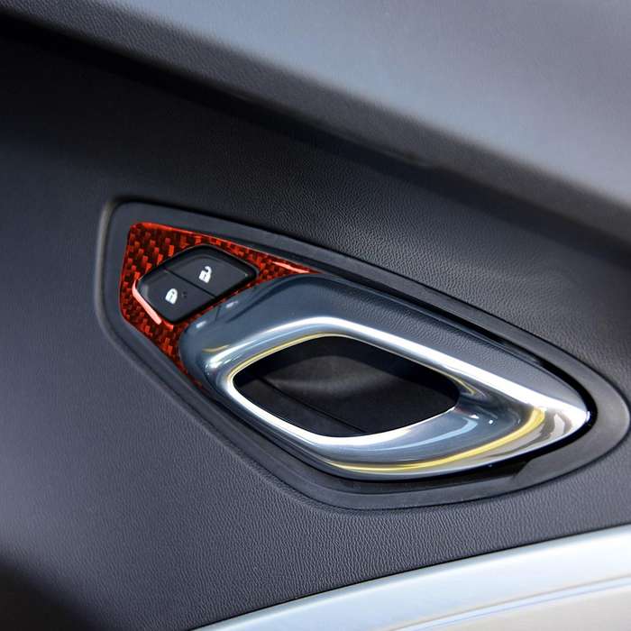 Car Carbon Fiber Inside Door Lock Decorative Sticker for Chevrolet Camaro 2017-2019, Left and Right