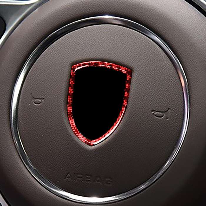 Car Carbon Fiber Steering Wheel Logo Decorative Sticker for Porsche Macan 2014-2021, Left and Right