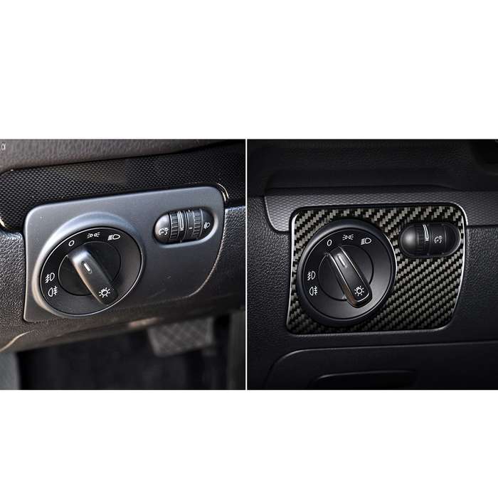 Carbon Fiber Car Headlight Switch Panel Decorative Sticker for Volkswagen Golf 6 2008-2012, Left Dri