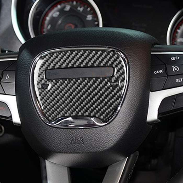 Carbon Fiber Car Steering Wheel Logo Decorative Sticker for Dodge Challenger 2015 to Now, Left Drivi