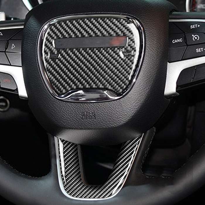 2 PCS / Set Carbon Fiber Car Steering Wheel Logo + Chin Decorative Sticker for Dodge Challenger 2015
