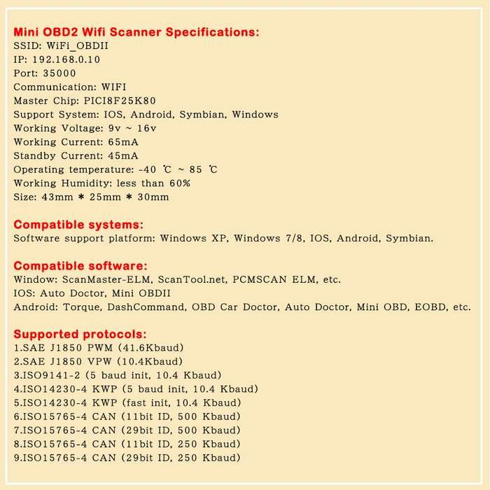 OBD2 WIFI Mini Car Detector Car Fault Diagnostic Tool