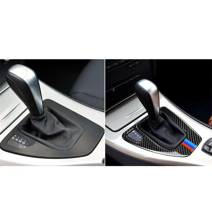 Three Color Carbon Fiber Car Left Driving Gear Panel Decorative Sticker for BMW E90 / E92 2005-2012,