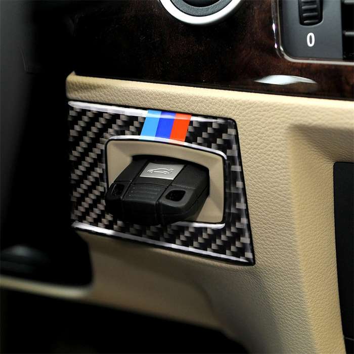 Three Color Carbon Fiber Car Left Driving Ignition Switch Decorative Sticker for BMW E90 / E92 2005-