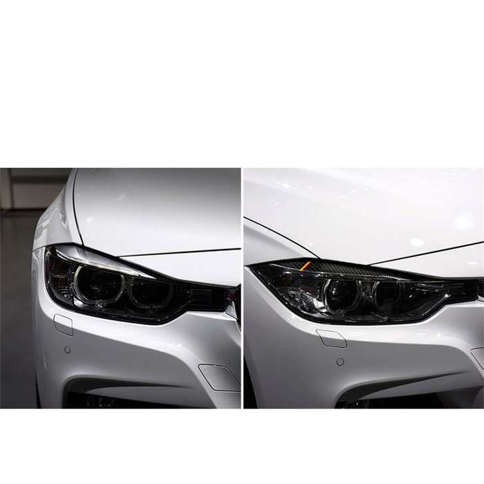 1 Pairs Yellow Red Color Carbon Fiber Car Lamp Eyebrow Decorative Sticker for BMW F30 2013-2015