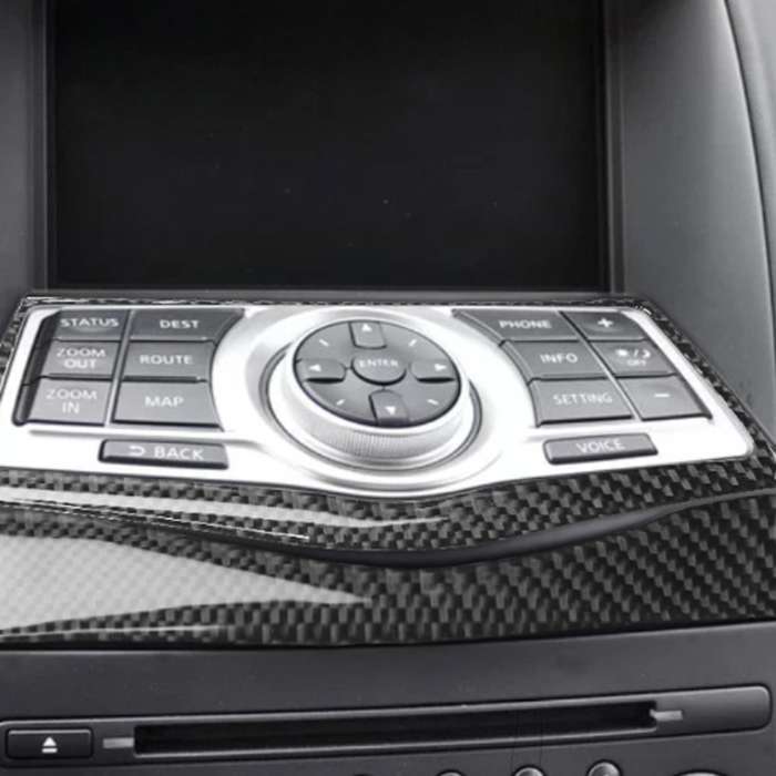 2 in 1 Car Carbon Fiber Multimedia Navigation Buttons Frame Decorative Sticker for Nissan 370Z Z34 2