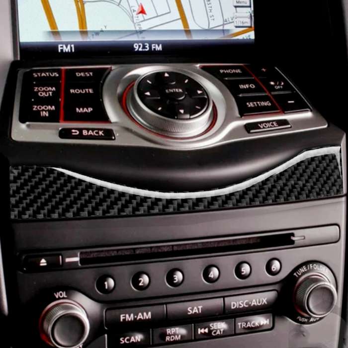 Car Carbon Fiber Multimedia Navigation Buttons Panel Decorative Strip for Nissan 370Z Z34 2009-, Lef