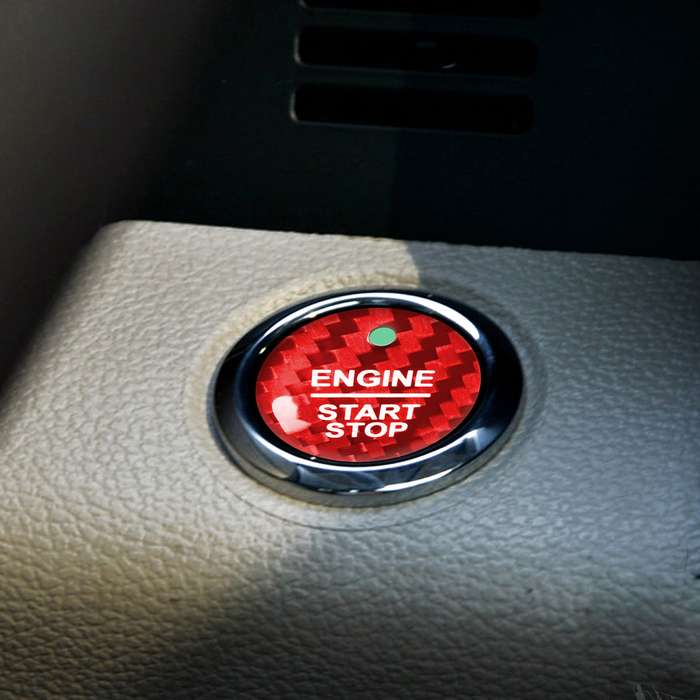 Car Carbon Fiber Engine Start Button Decorative Cover Trim for Ford Focus 2019 (Black)