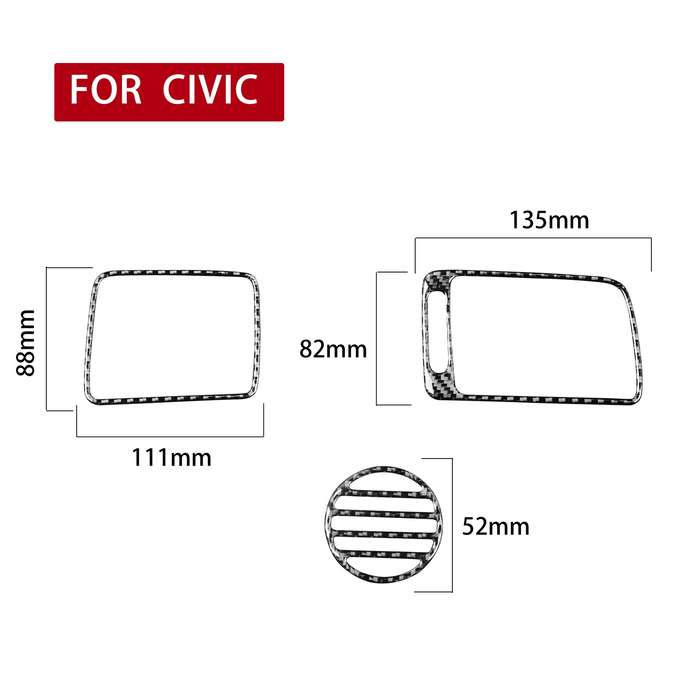 3 in 1 Car Carbon Fiber Front Passenger Seat Air Outlet Decorative Sticker for Honda Civic 8th Gener
