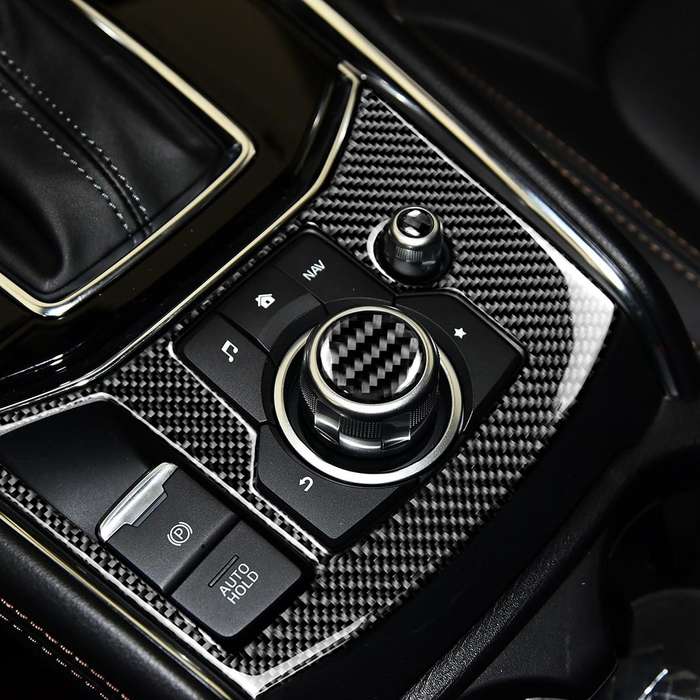One Set Car Carbon Fiber Multimedia Knob Decorative Sticker for Mazda 3 / 6 / CX-9 / CX-5, Left and