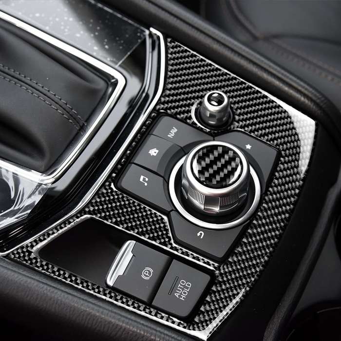 Car Carbon Fiber Electronic Handbrake Panel Decorative Sticker for Mazda CX-5 2017-2018, Left Drive