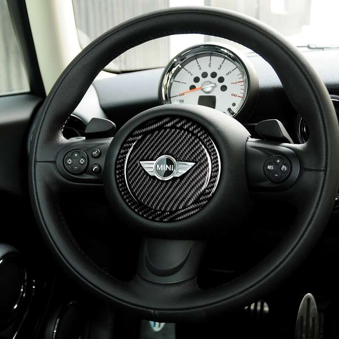 2 PCS Car Steering Wheel R Chassis Carbon Fiber Decorative Sticker for BMW MINI R55 / R56 / Countrym