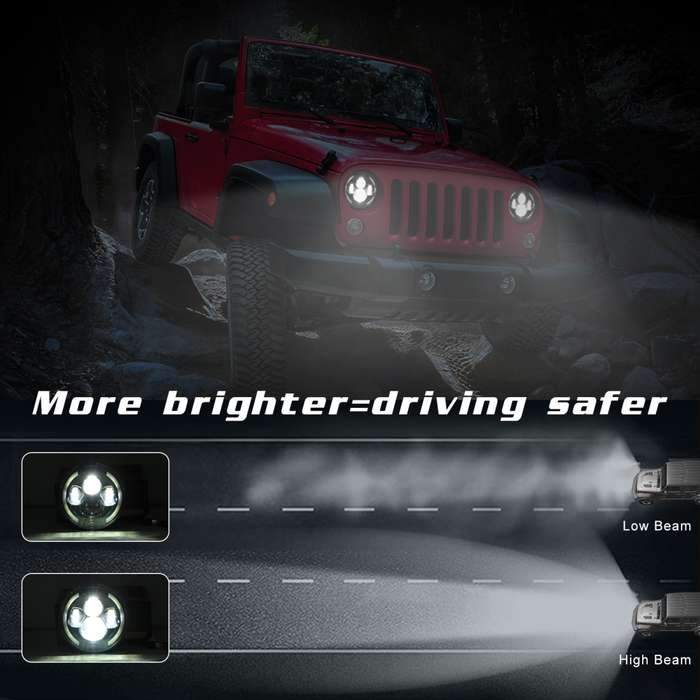 7 inch H4 / H13 DC 9V-30V 3000LM 3000K-6000K 25W Car Round Shape LED Headlight Lamps for Jeep Wrangl