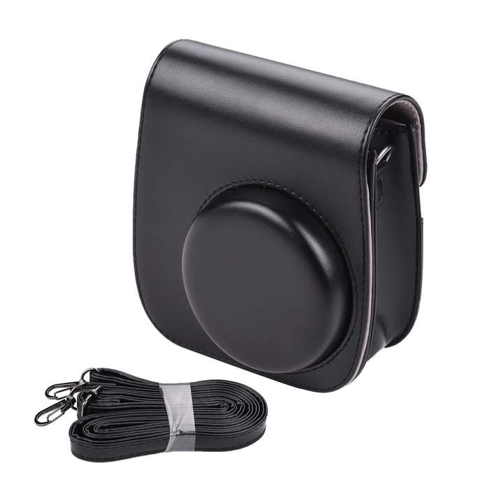 Solid Color Full Body Camera Leather Case Bag with Strap for FUJIFILM Instax mini 11 (Black)