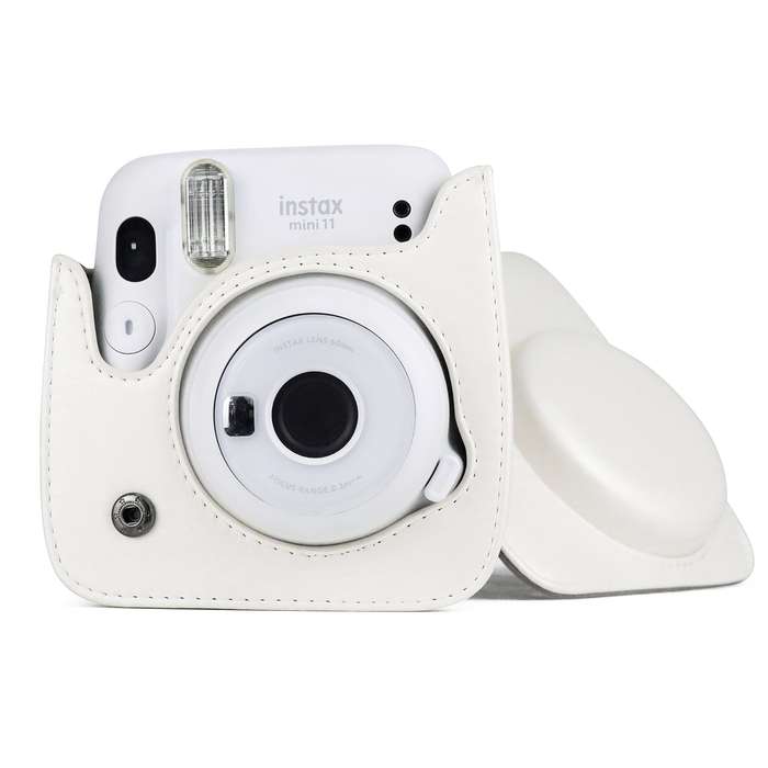 Solid Color Full Body Camera Leather Case Bag with Strap for FUJIFILM Instax mini 11 (Black)