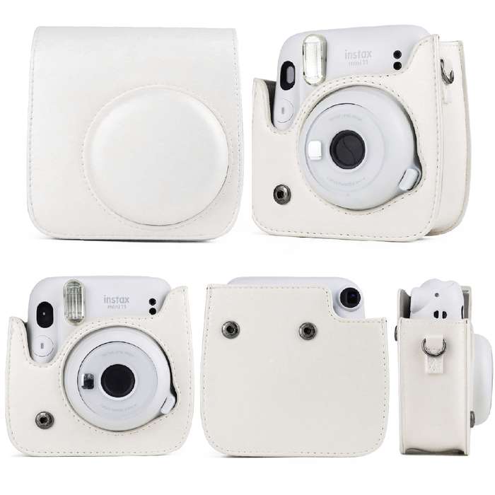 Solid Color Full Body Camera Leather Case Bag with Strap for FUJIFILM Instax mini 11 (Black)