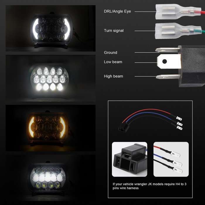 7 inch(5X7)/(7X6) H4 DC 9V-30V 30000LM 300W 8LEDs Car Square Shape LED Headlight Lamps for Jeep Wran