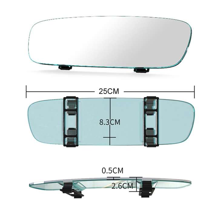 3R-334 Planemirror 250mm Car Rearview Retrofit Frameless Clear Large Mirror(White)
