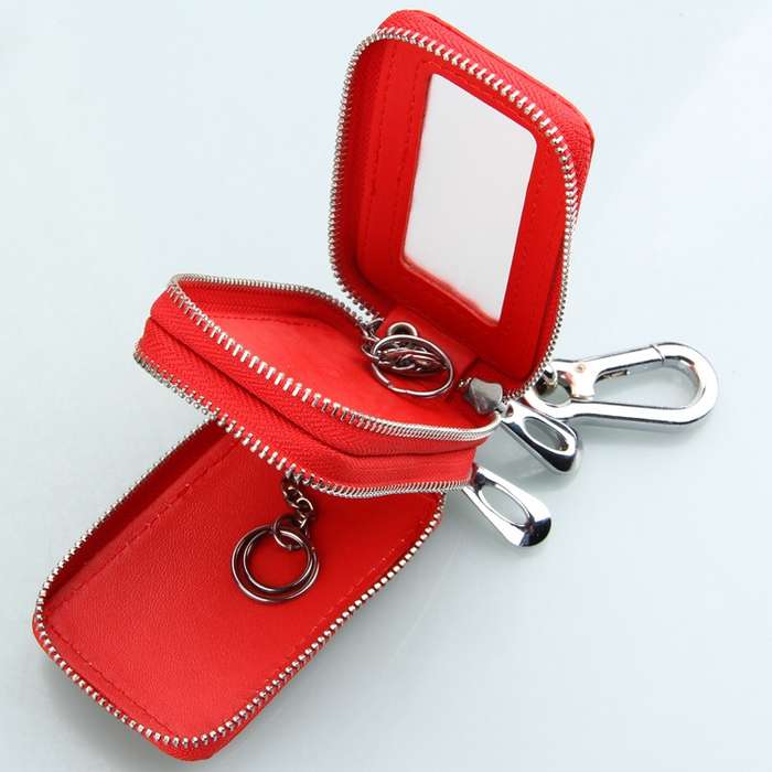 9075 Universal Crocodile Texture Genuine Leather Double Zipper Car Key Case(Coffee)
