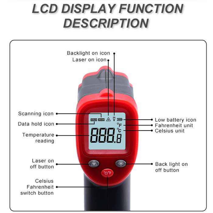 Wintact WT319B -50-550 Celsius LCD Display Infrared Thermometer, Battery Not Included