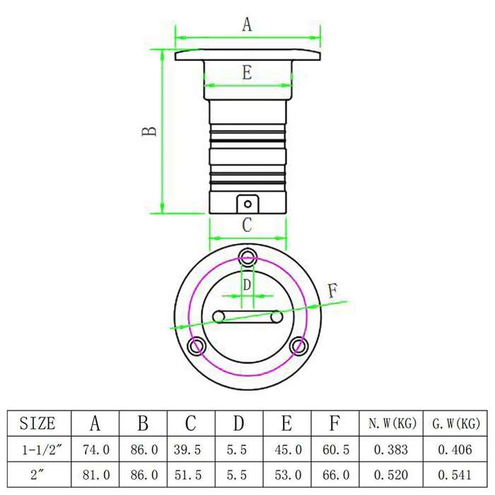 2 inch Stainless Steel Yacht Universal Fuel Filler