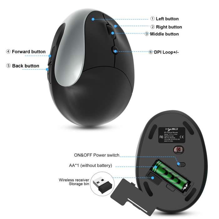 X10 2.4G Wireless Vertical Ergonomic Gaming Mouse(Black)