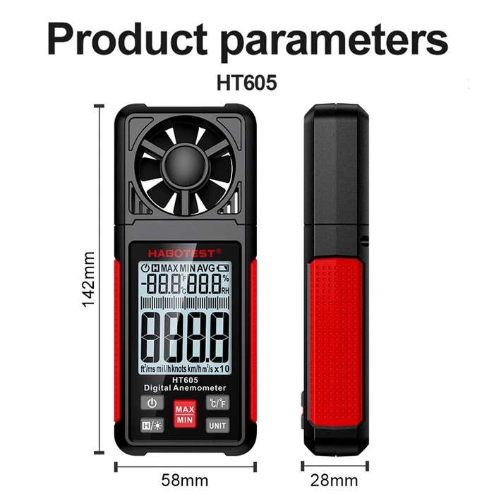 HABOTEST HT605 Portable Intelligent Digital Display Handheld Wind Speed Tester