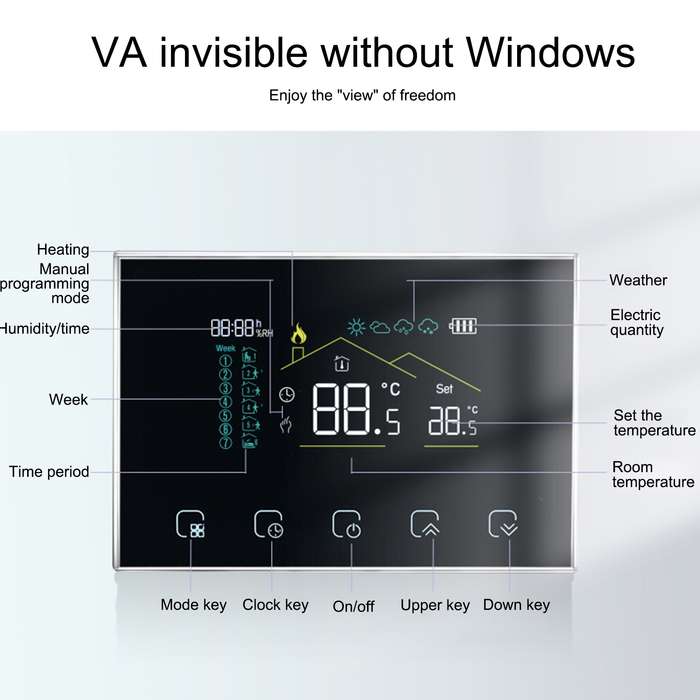 BHT-8000RF-VA- GAB Wireless Smart LED Screen Thermostat Without WiFi, Specification:Water / Electric