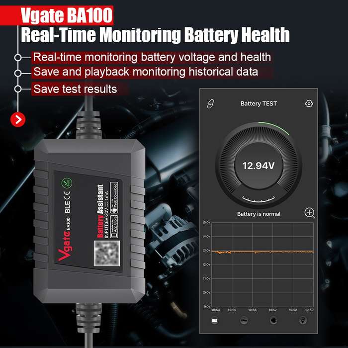 LOCAL STOCK - Vgate BA100 Car 12V Bluetooth 4.0 Battery Assistant Analyzer Tester