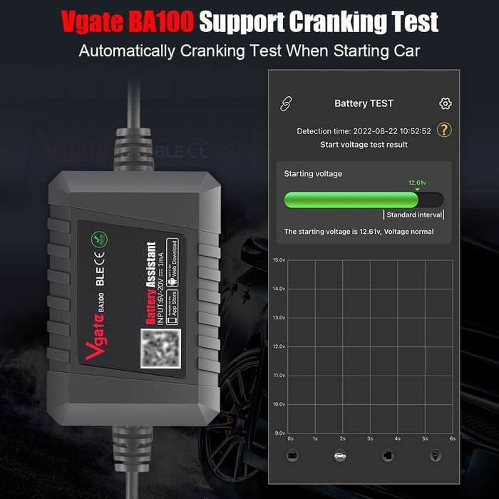 LOCAL STOCK - Vgate BA100 Car 12V Bluetooth 4.0 Battery Assistant Analyzer Tester